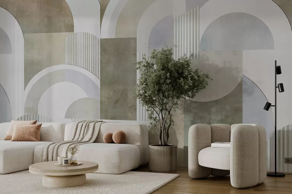 τοιχογραφίες Αφηρημένη γεωμετρία σε στυλ art deco με ρετρό εφέ w04079