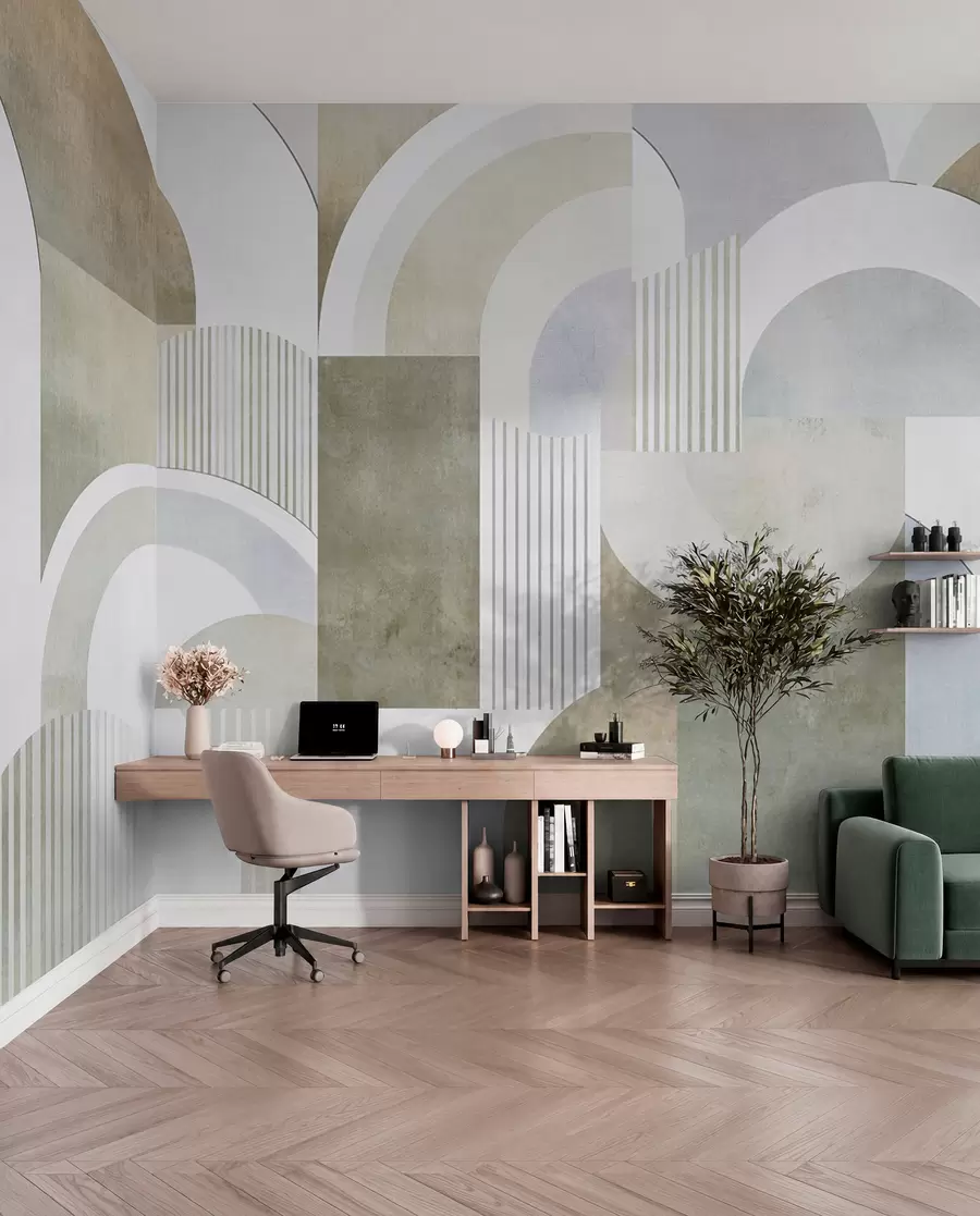 τοιχογραφίες Αφηρημένη γεωμετρία σε στυλ art deco με ρετρό εφέ w04079