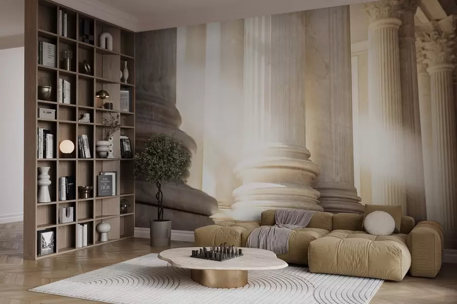 τοιχογραφίες Στήλες, κλασική αρχιτεκτονική, κομψός σχεδιασμός, υφή συμμετρικής σύνθεσης, ουδέτερη χρωματική παλέτα w09209