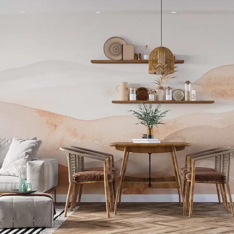 τοιχογραφίες Βουνά με ζεστά χρώματα και εφέ λόφου ακουαρέλας w09223v1