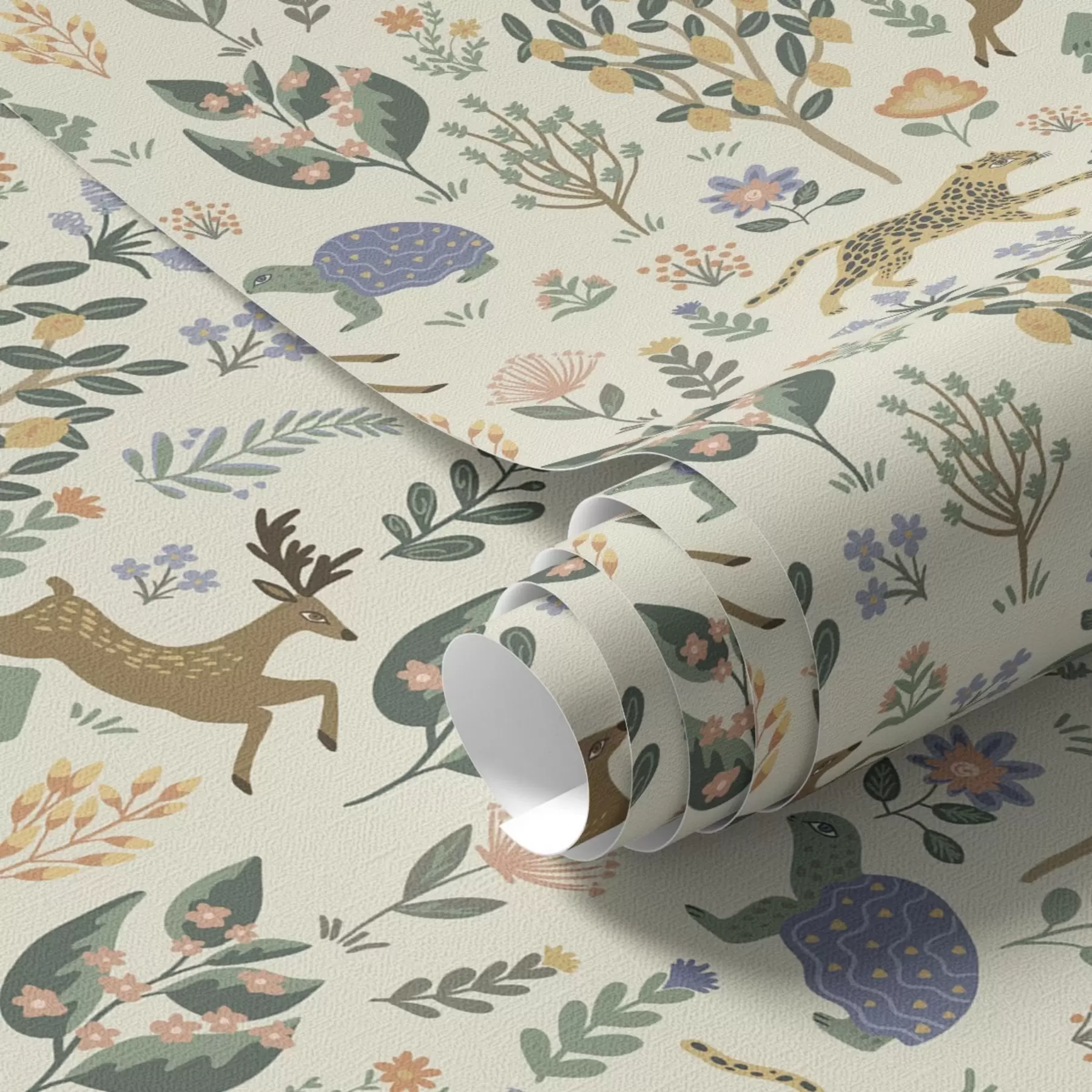 τοιχογραφίες Εικονογράφηση ρετρό με λεοπαρδάλεις, δέντρα και ελάφια a00184