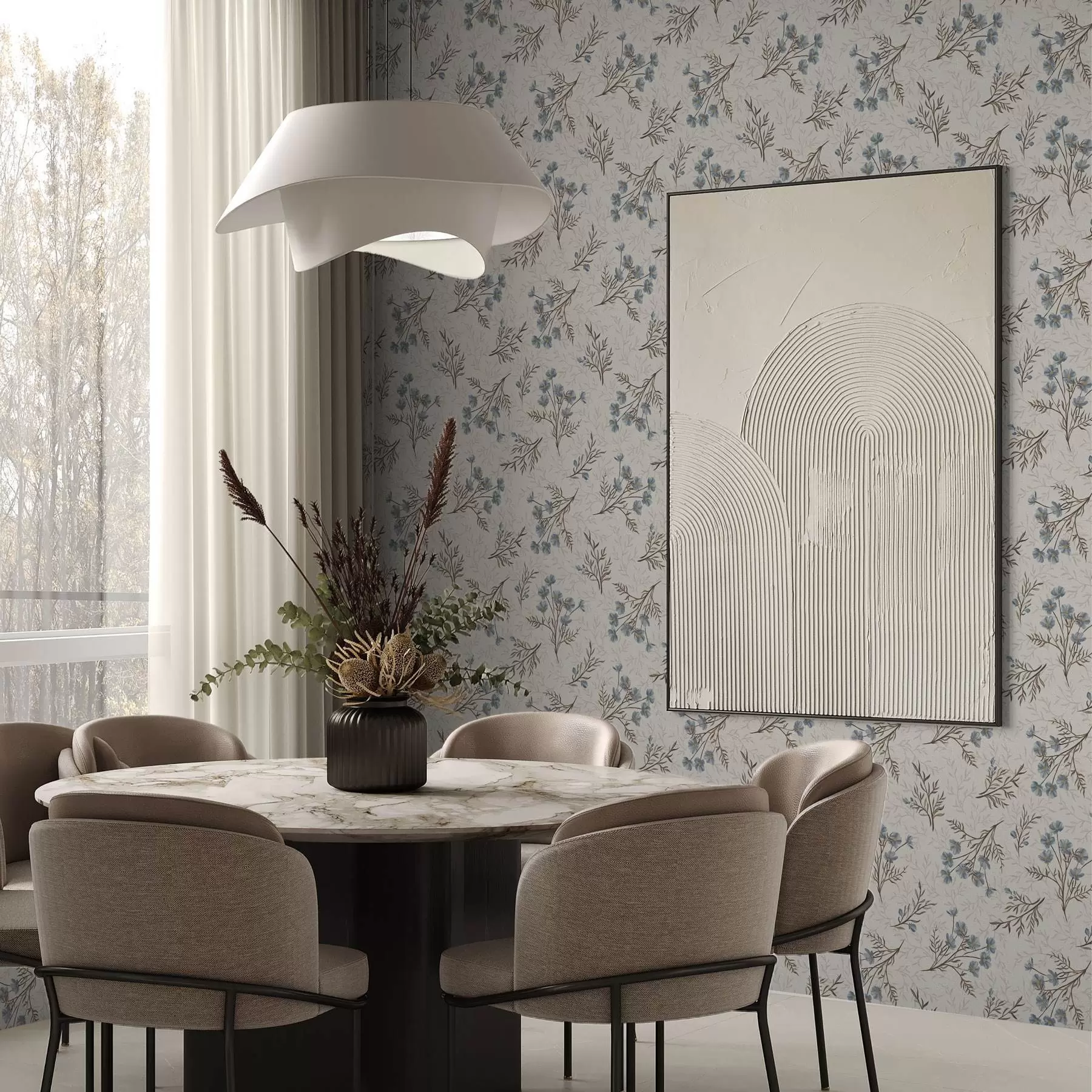 τοιχογραφίες Μικρά μπλε λουλούδια με καφέ κλαδιά a00265