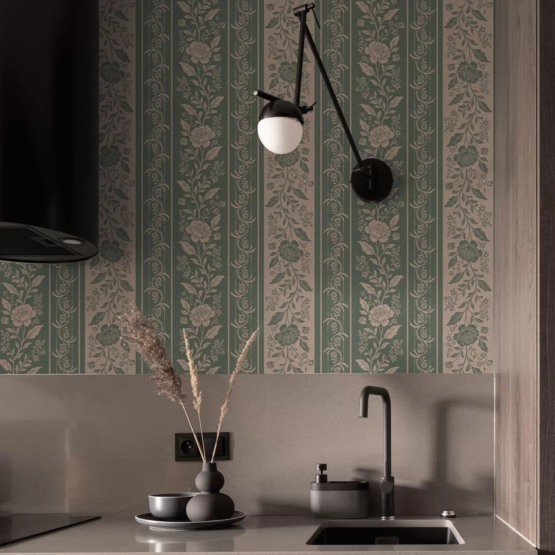 τοιχογραφίες Κάθετες ρίγες με φλοράλ μοτίβο a00273