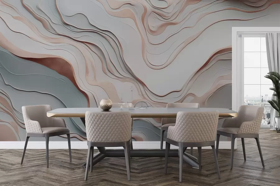 τοιχογραφίες στρώματα, κύματα, αφαίρεση, ροζ, γκρι, απαλά σχήματα, w04255v1