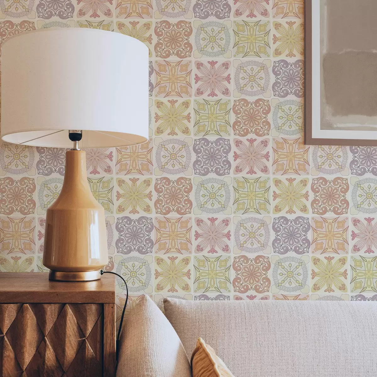 Ταπετσαρία Χρωματιστά γεωμετρικά διακοσμητικά πλακιδίων a00284