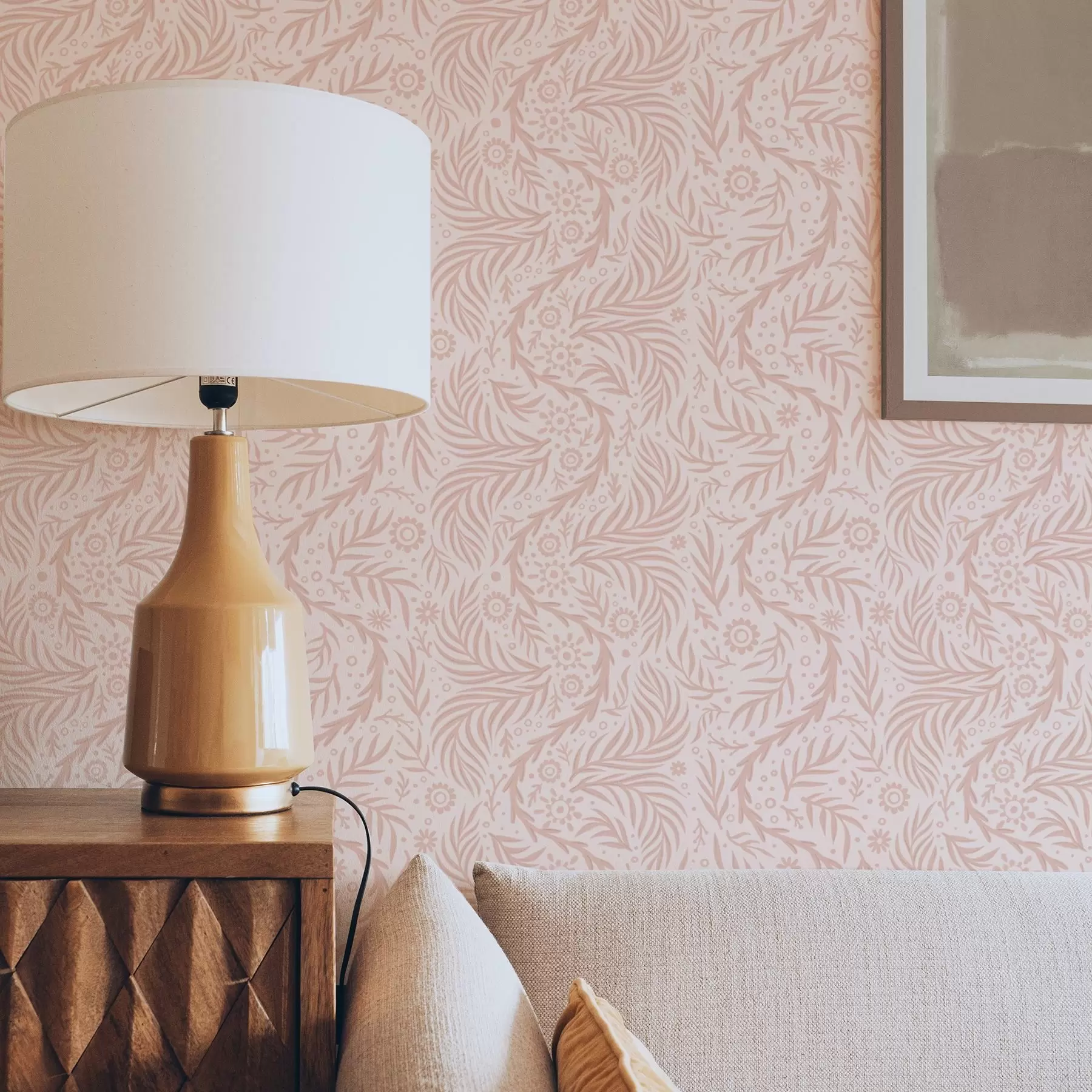 τοιχογραφίες Χλωμά ροζ στοιχεία λουλουδιών σε ροζ φόντο a00290