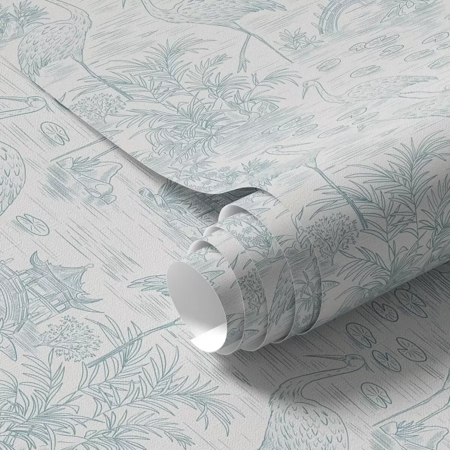 τοιχογραφίες Ασιατικό τοπίο με γερανούς, γέφυρες και λωτούς a00405