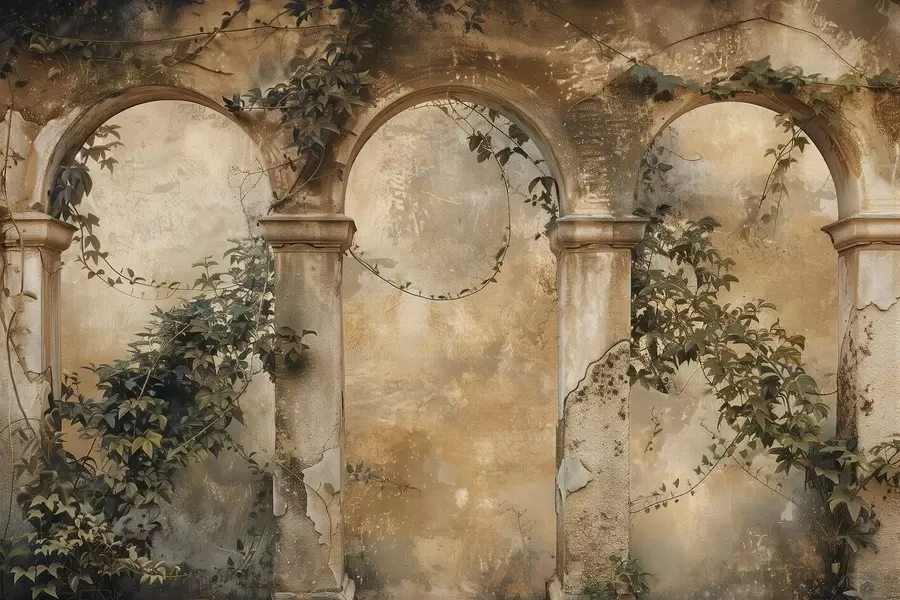 τοιχογραφίες χρωματιστές αψίδες ρετρό με κισσό w04304