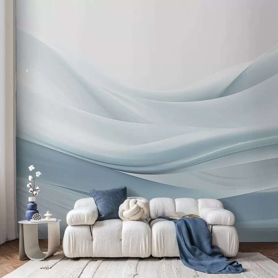 τοιχογραφίες Μπλε υφασμάτινα κύματα σε μινιμαλιστικό αφηρημένο στυλ w09279v2