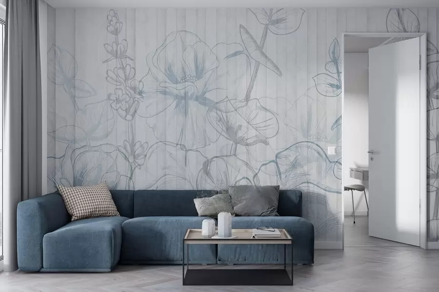 τοιχογραφίες Σιλουέτες φυτών σε φόντο από σκυρόδεμα w04327v1