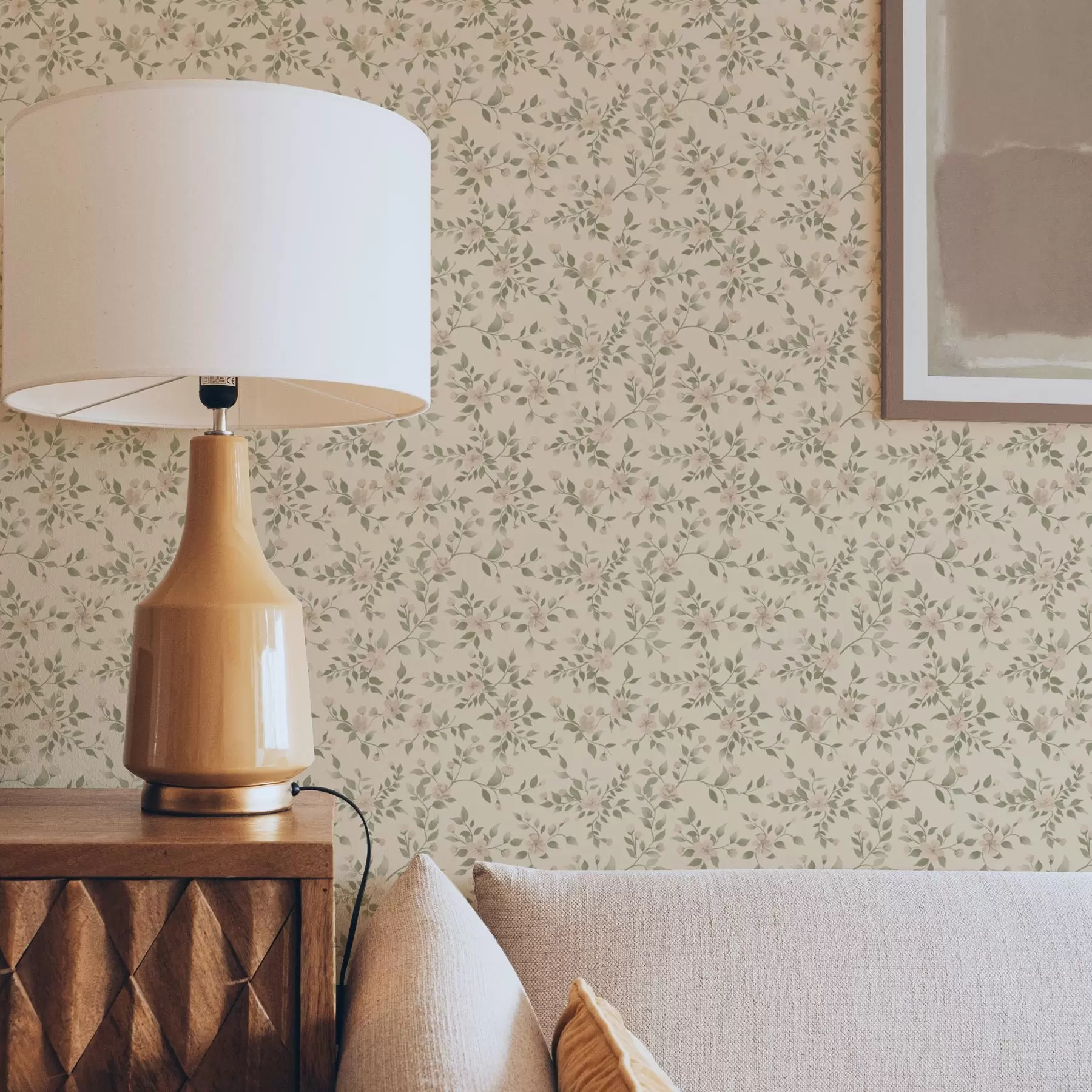 τοιχογραφίες Λεπτά παστέλ κλαδιά λουλουδιών σε μπεζ φόντο a00390