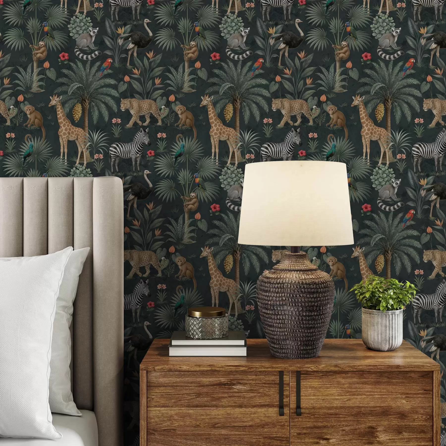 τοιχογραφίες Ρεαλιστικά τροπικά ζώα ανάμεσα σε φυτά a00427