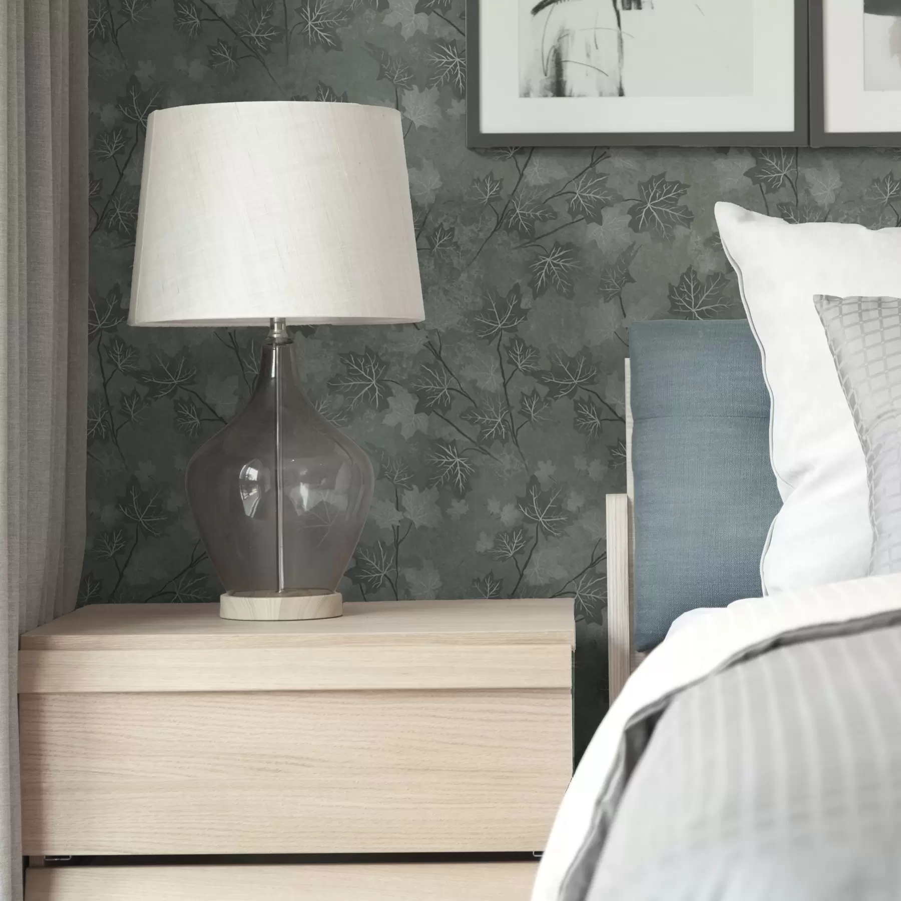 τοιχογραφίες Ματ φύλλα σφενδάμου σε απαλές πράσινες αποχρώσεις a00464