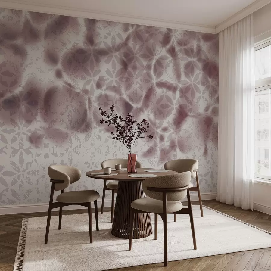 τοιχογραφίες Αφηρημένη υφή τέχνης με bordo floral print, ξεθωριασμένο και θολό αποτέλεσμα, δημιουργώντας μια απαλή και ονειρική ατμόσφαιρα w09322v1