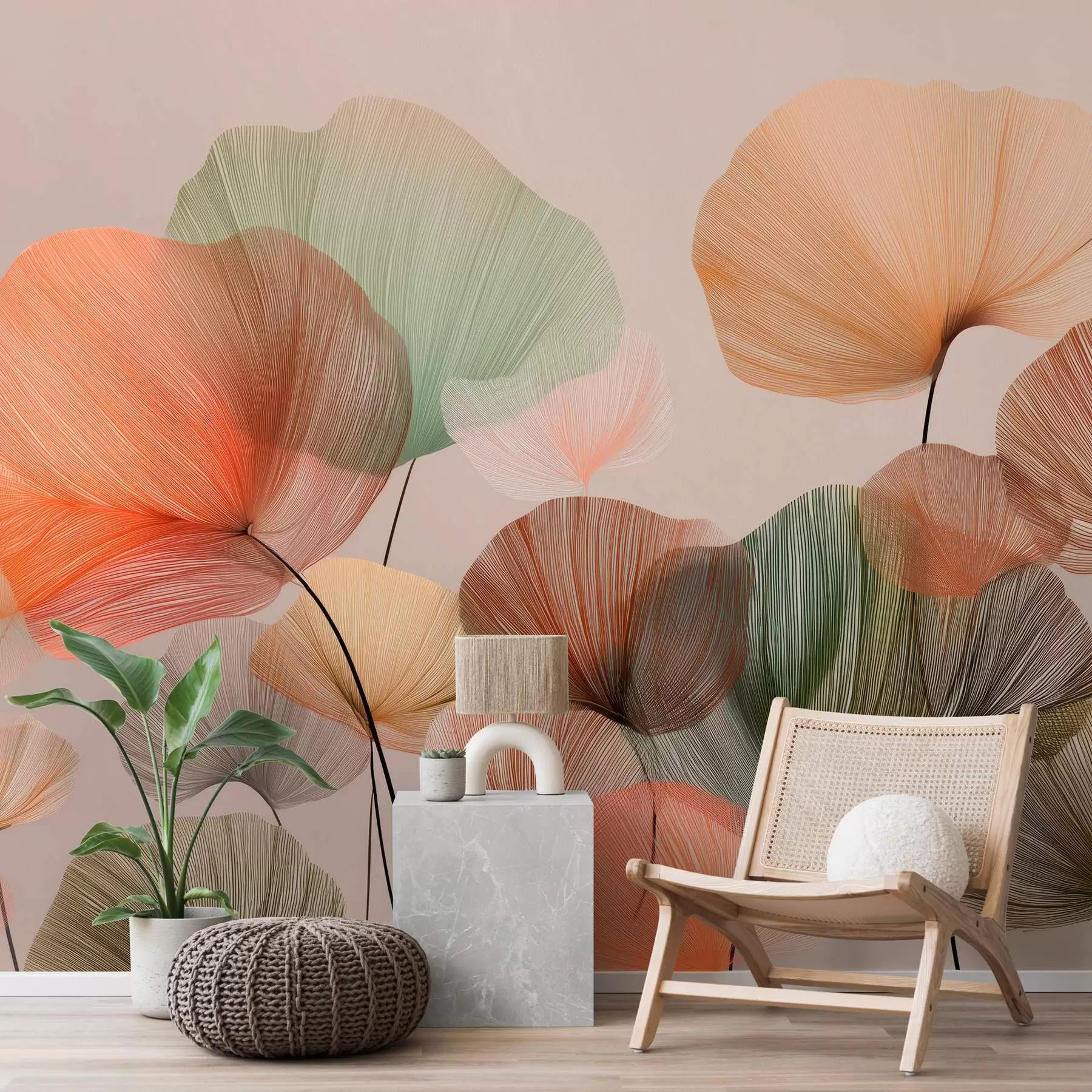 τοιχογραφίες πολύχρωμα φύλλα ginkgo με φλέβες w04305