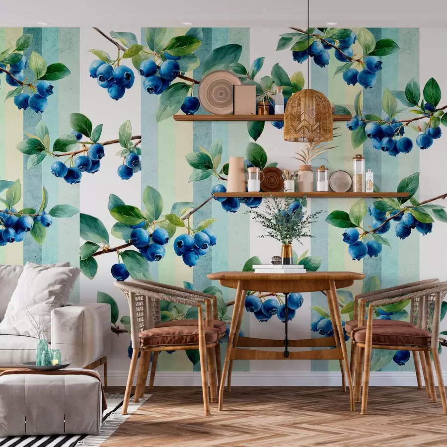 τοιχογραφίες συστάδες βατόμουρων σε ριγέ φόντο w04307