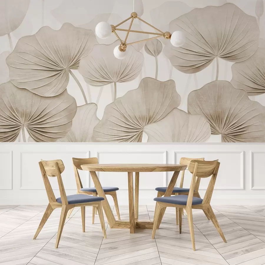 τοιχογραφίες Φύλλα λωτού με απομίμηση ταλαιπωρημένης υφής w04412v1