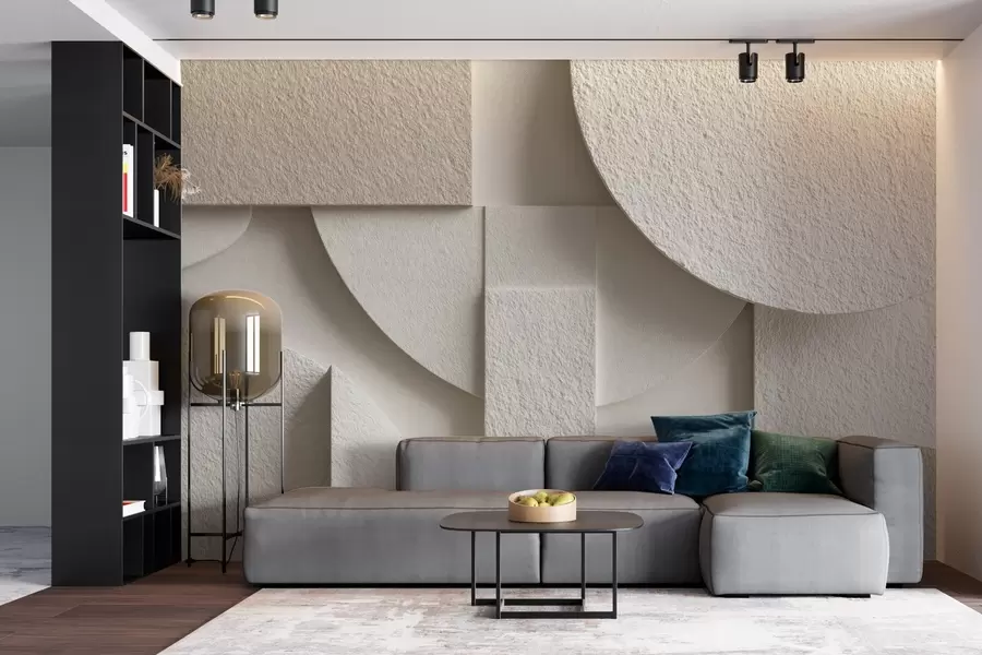 τοιχογραφίες Αφηρημένη σύνθεση από μπεζ γεωμετρικά σχήματα w04395