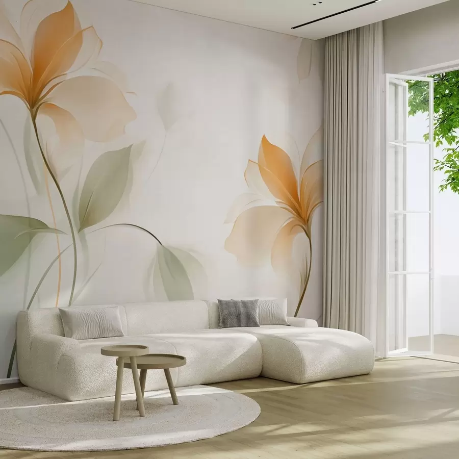 τοιχογραφίες Διαφανή άνθη με πλούσιο πορτοκαλί κέντρο w04397v1