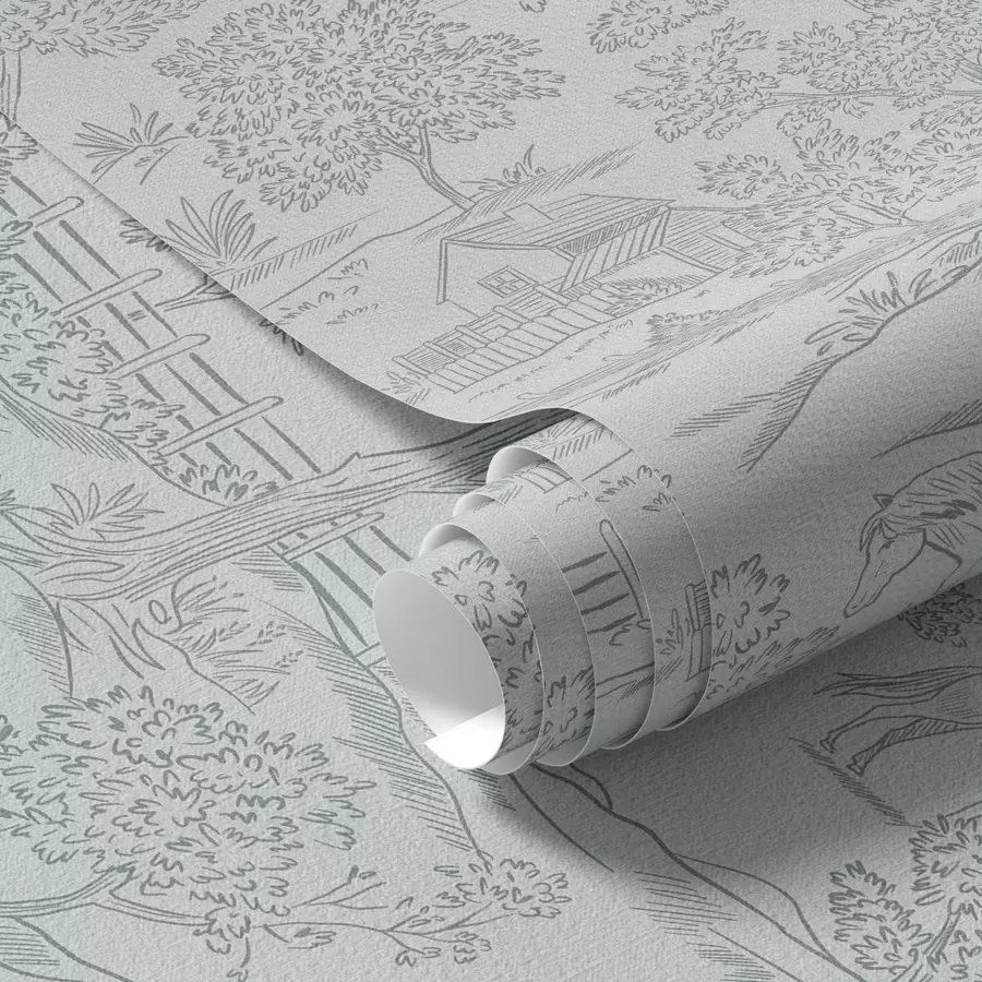 τοιχογραφίες Πράσινο μονόχρωμο τοπίο με άλογα και σπίτια a00407