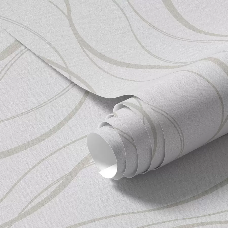 τοιχογραφίες Αφηρημένες κυματιστές μπεζ γραμμές σε λευκό φόντο a00480
