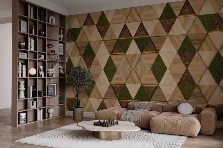 τοιχογραφίες Γεωμετρικό ξύλινο στολίδι με βρύα w04459