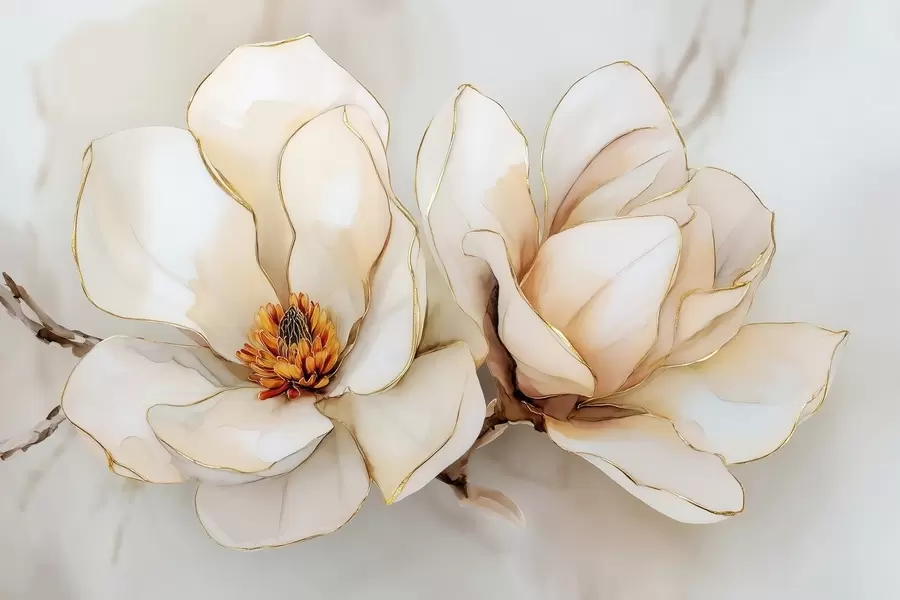 τοιχογραφίες Μεγάλα ανοιχτόχρωμα άνθη μανόλιας με μαλακά πέταλα w09308