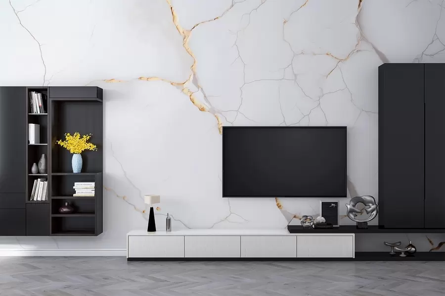 τοιχογραφίες Απομίμηση μαρμάρου με λεπτές ρωγμές και κίτρινες φλέβες w09390