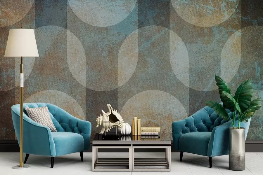 τοιχογραφίες Αφηρημένη γεωμετρία σε ρετρό μοντέρνο στυλ w04495