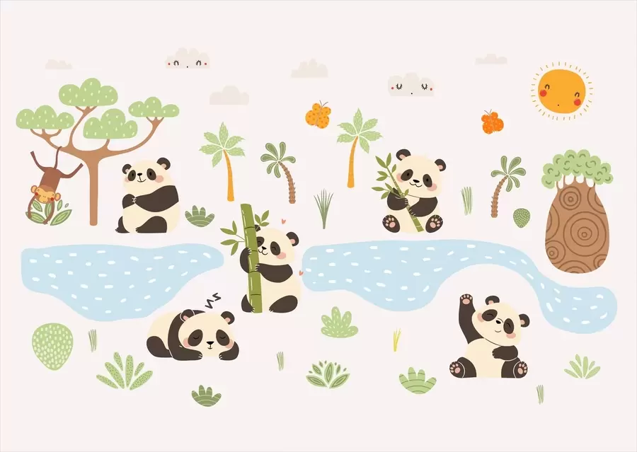 τοιχογραφίες Χαρούμενες панταγίτσες δίπλα στο ποτάμι w04541