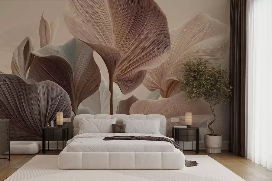 τοιχογραφίες Κομψά φύλλα σε ζεστούς μπεζ τόνους w04549v1