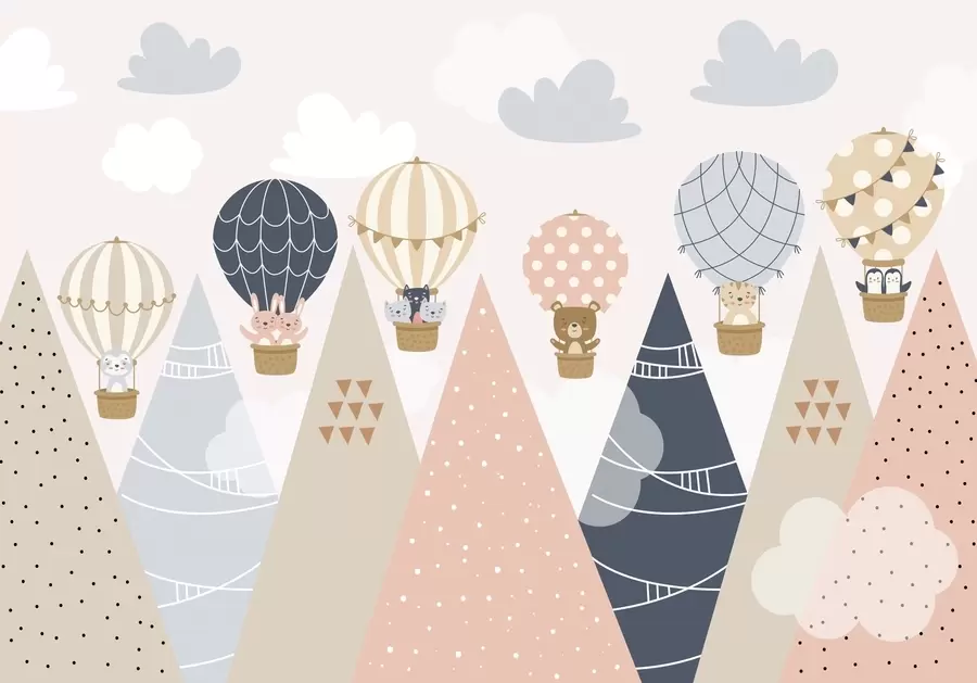 τοιχογραφίες Μπαλόνια με ζώα πάνω από τα βουνά w04587