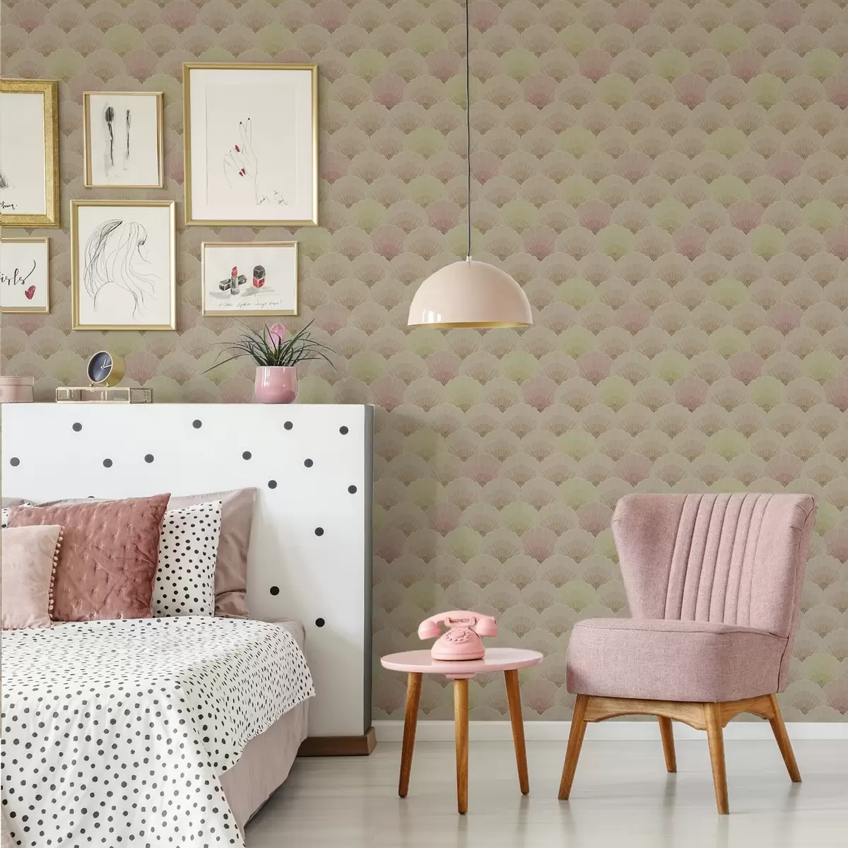 Ταπετσαρία Κοχύλια Art Deco σε παστέλ χρώματα — ρυθμικό μοτίβο a00493