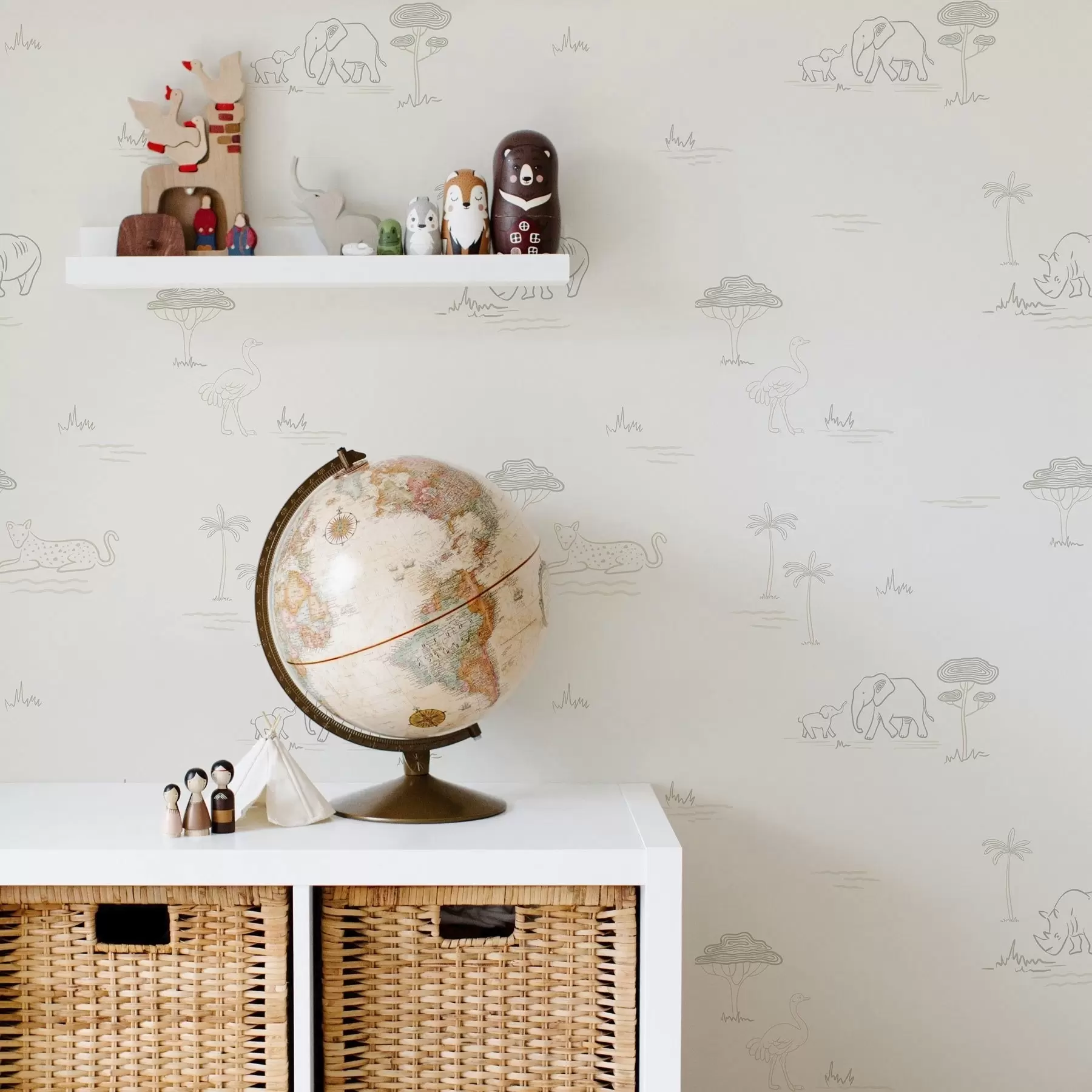 τοιχογραφίες Μινιμαλιστικό σαφάρι: ελέφαντες, ρινόκεροι, λεοπαρδάλεις και φοίνικες a00492