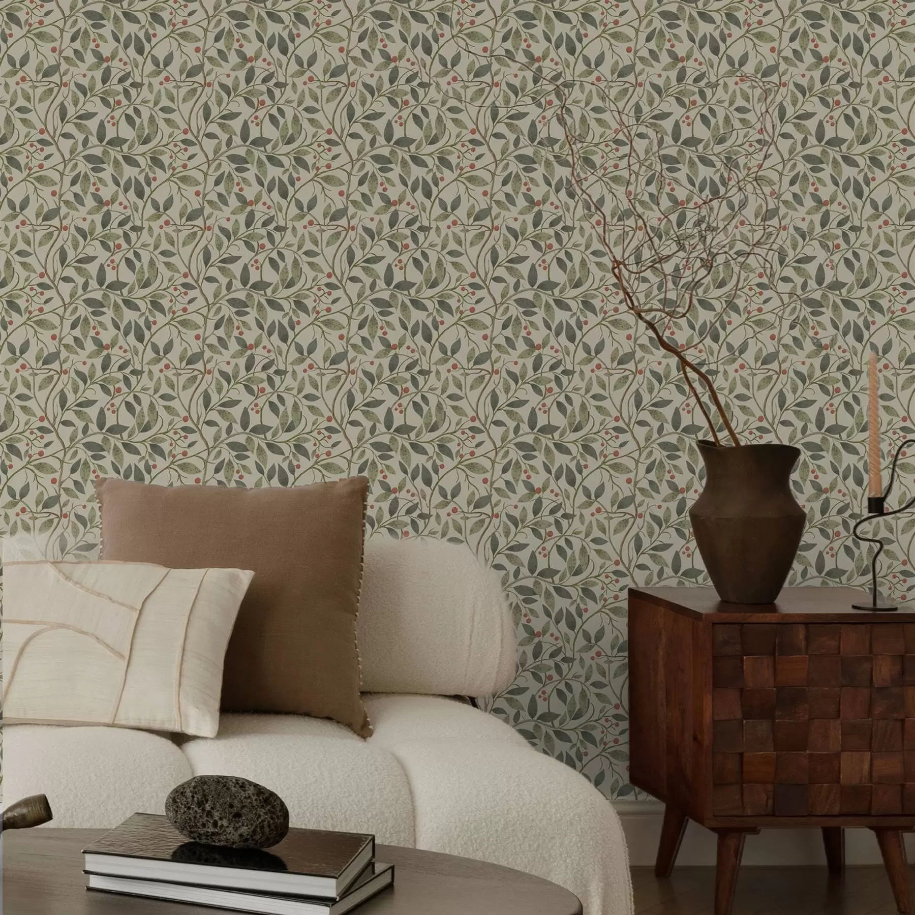 τοιχογραφίες Κλαδιά ελιάς με μούρα σε ζεστό φόντο a00573