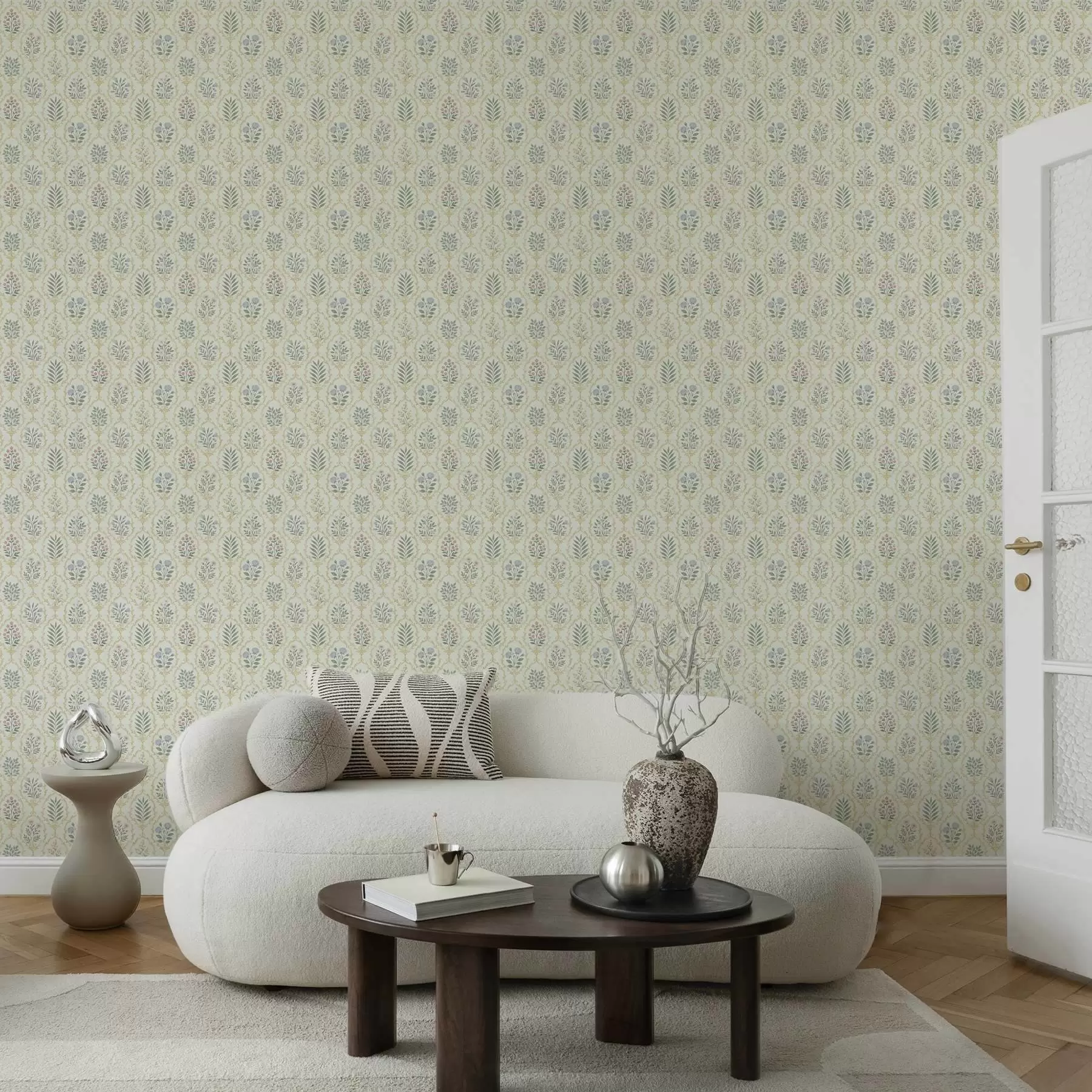 τοιχογραφίες Βοτανικά μενταγιόν σε πλέγμα, παστέλ αποχρώσεις a00579