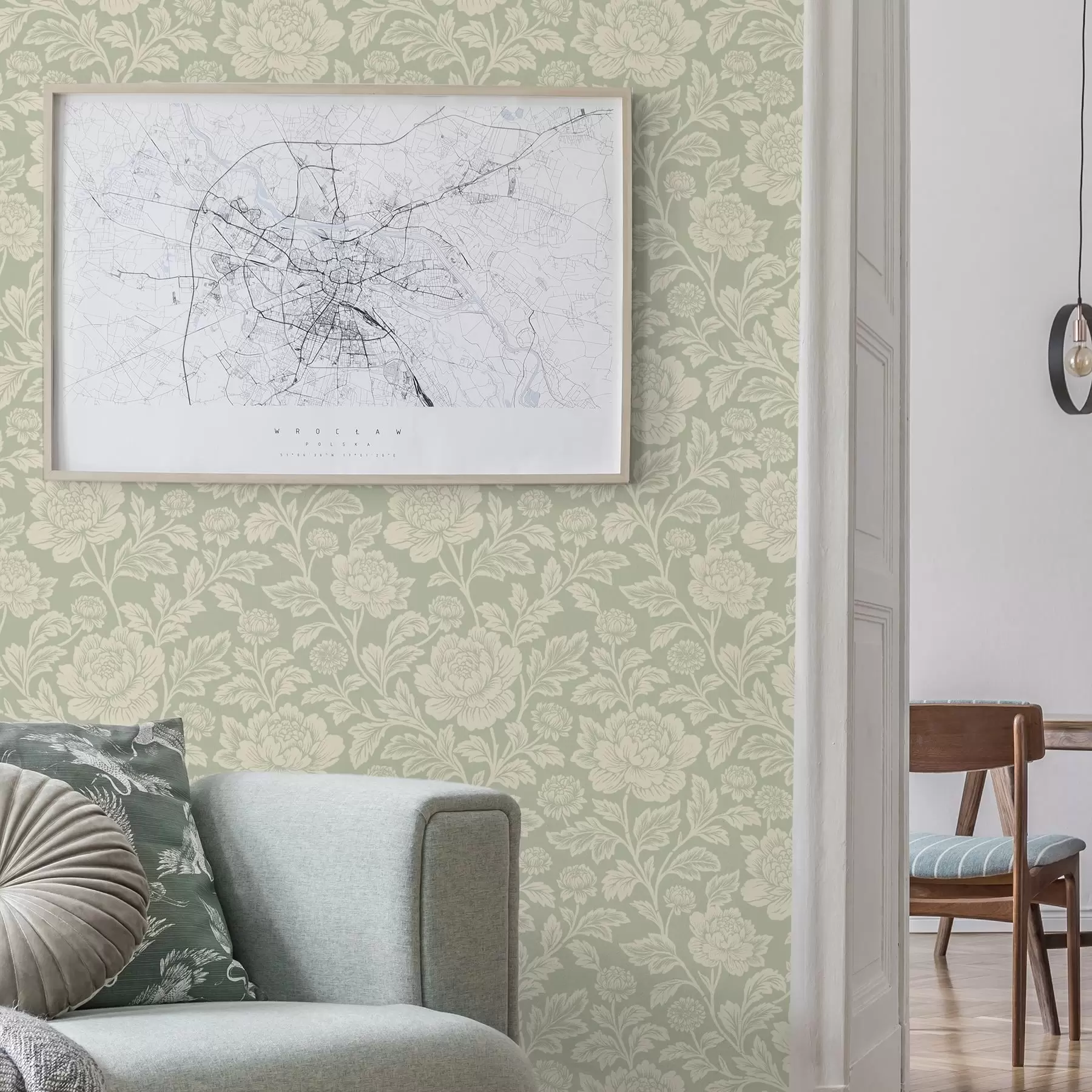 τοιχογραφίες Μεγάλες παιώνιες σε γραμμικό σχέδιο με φόντο σε χρώμα φασκόμηλου a00582