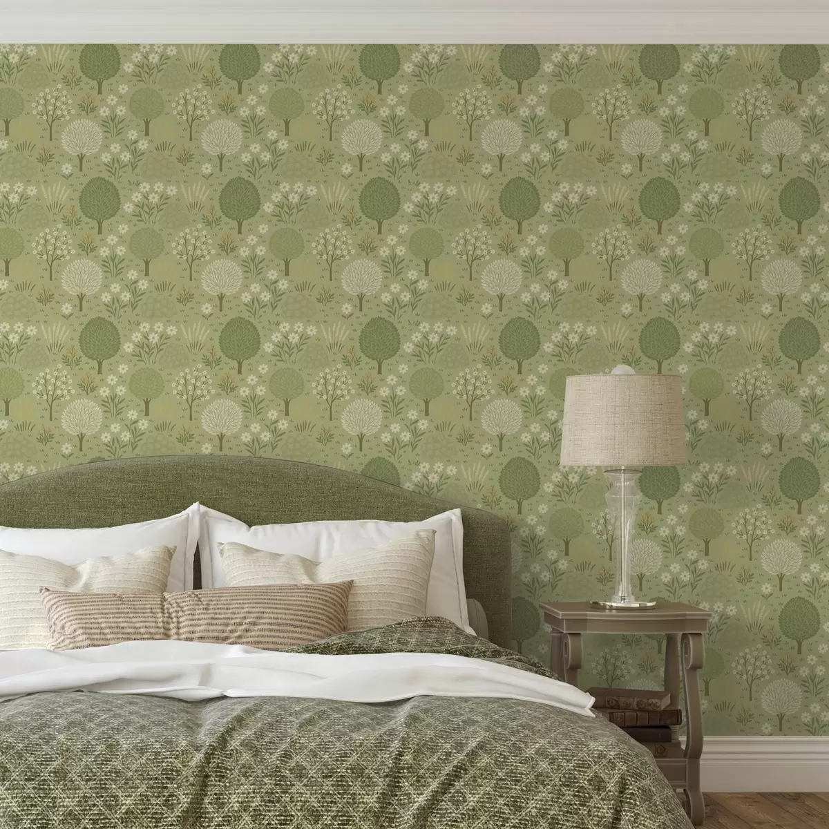 Ταπετσαρία Πράσινος κήπος για παιδιά: δέντρα, λουλούδια και σιτάρι a00586