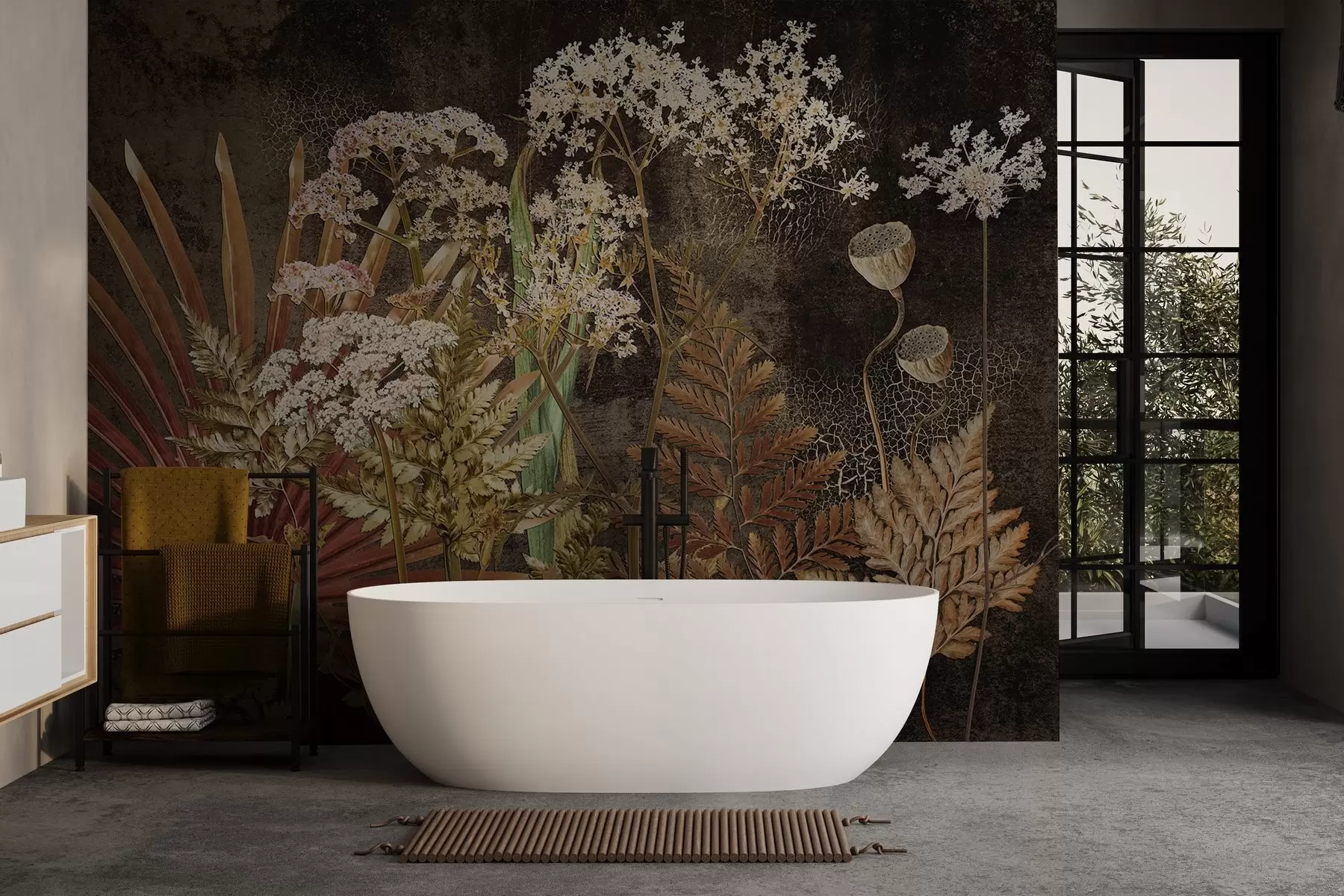 τοιχογραφίες Ερμπάριο σε σκούρο φόντο w09323