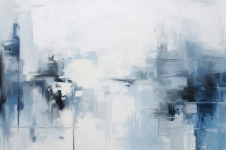 τοιχογραφίες Αφηρημένη ζωγραφική τοπίου με υφή, με μπλε και λευκές πινελιές, μοντέρνο στυλ w09422