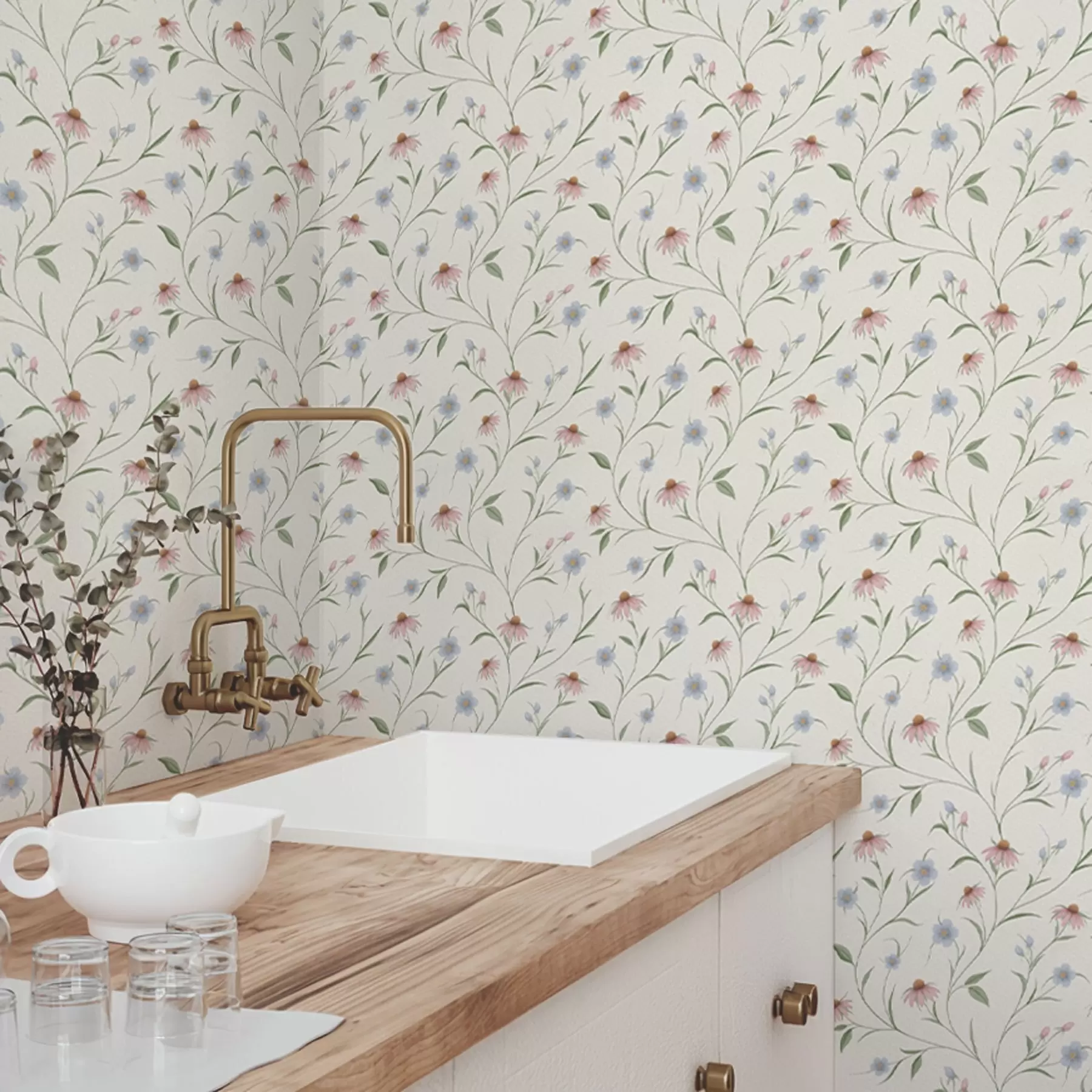 τοιχογραφίες Μαργαρίτες και εχινάκεια σε κρεμ φόντο, ελαφρότητα a00614