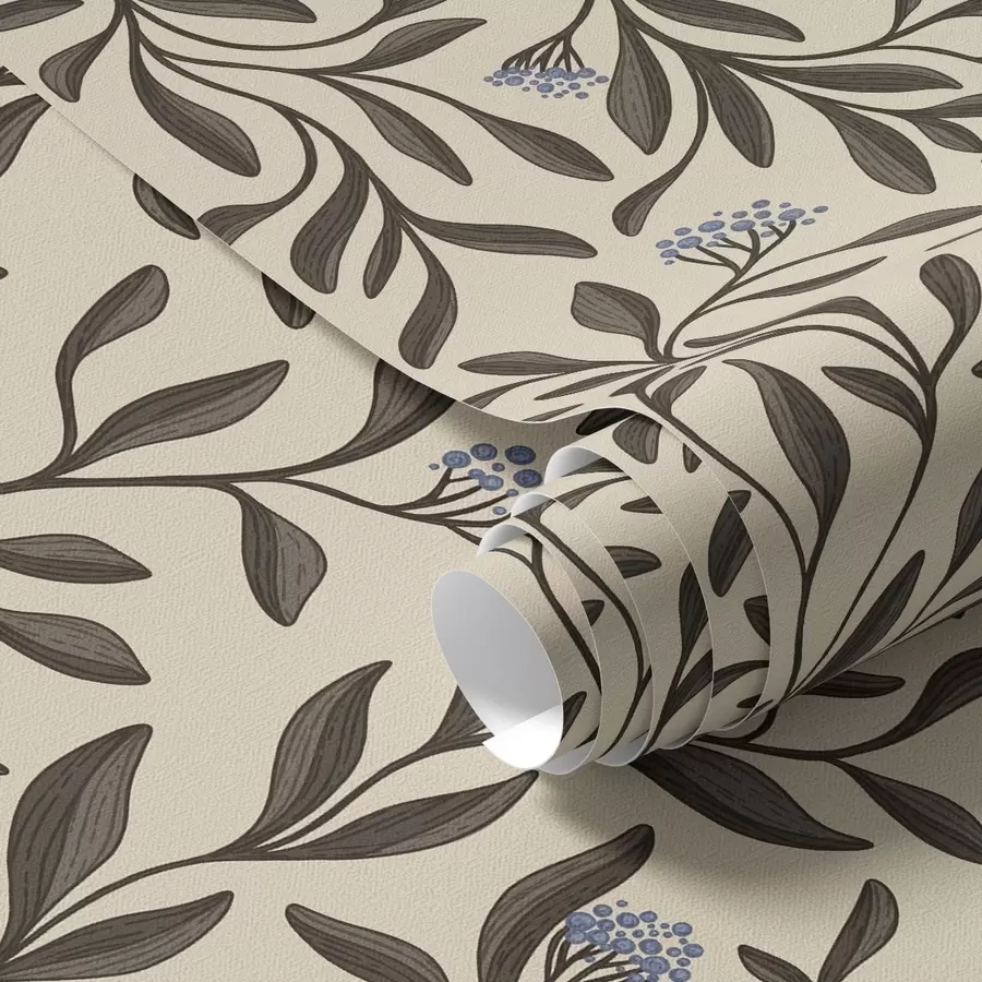 τοιχογραφίες Σοκολατένια κλαδιά με μπλε μούρα σε ζεστό φόντο a00615