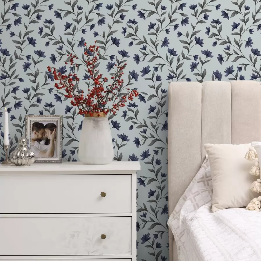 τοιχογραφίες Μπλε καμπανούλες σε ανοιχτό μπλε φόντο a00622v3