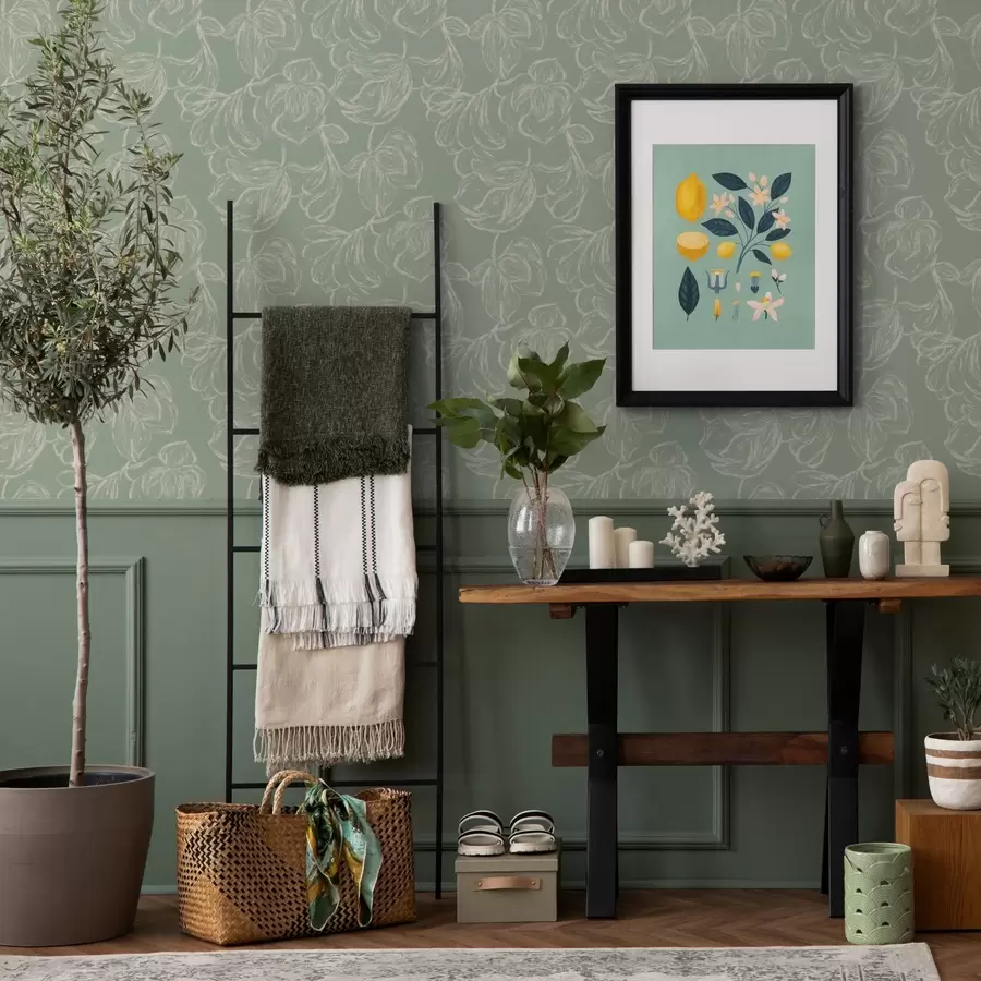 τοιχογραφίες Γραμμικά μεγάλα λουλούδια, πινελιές κιμωλίας σε φόντο σαλέ a00625v1