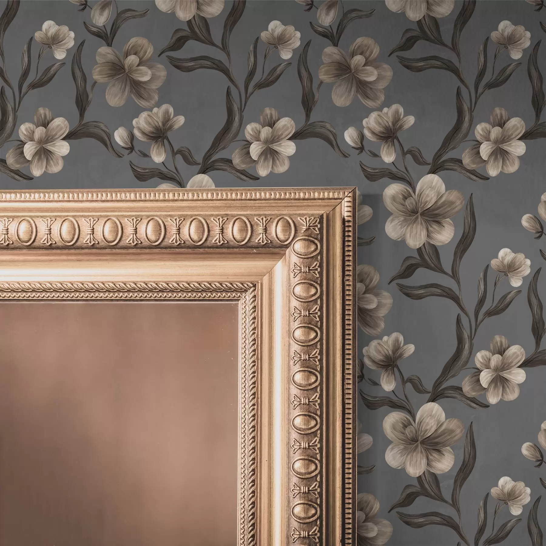 τοιχογραφίες Μπεζ λουλούδια σε φόντο γραφίτη-γκρι a00626v4