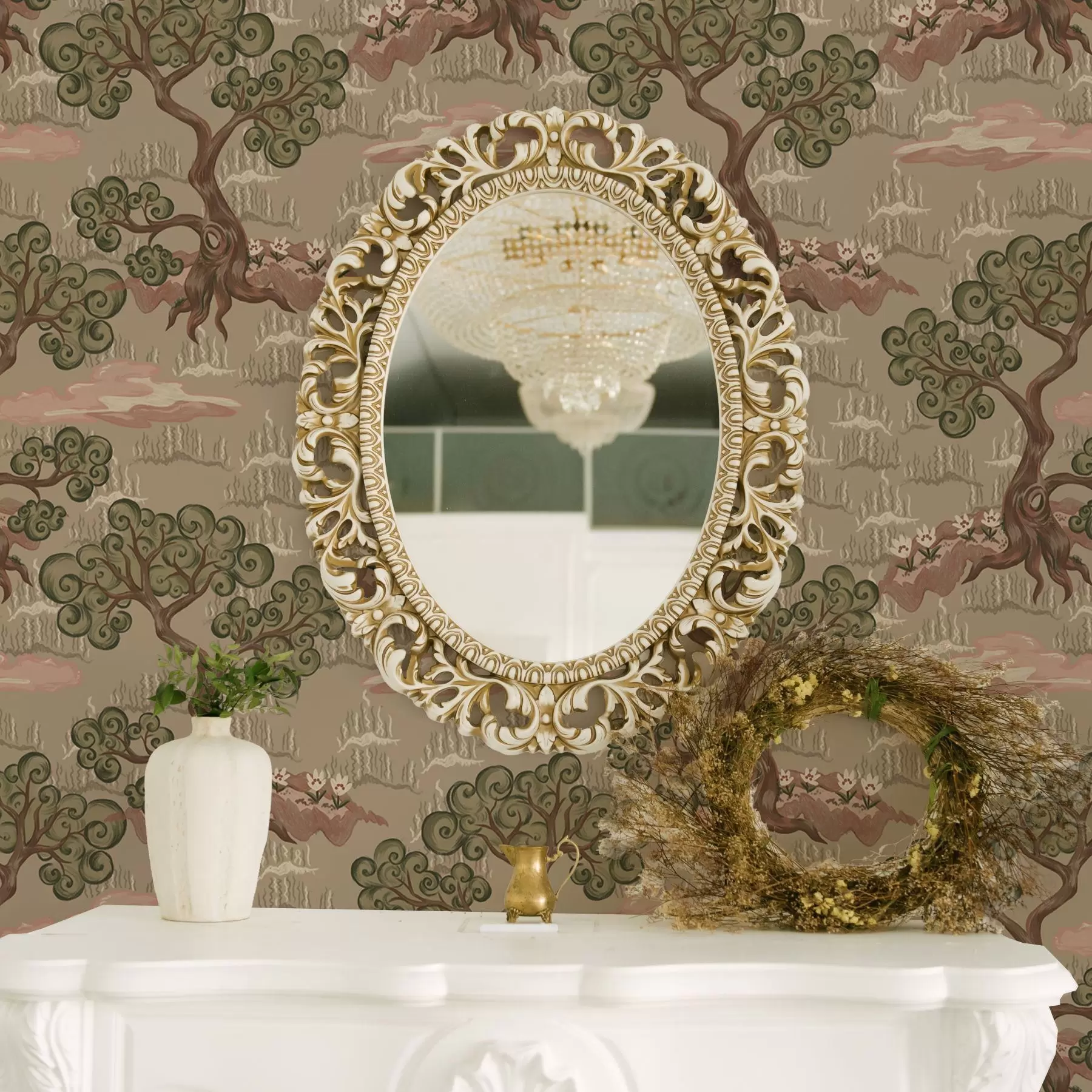 τοιχογραφίες Ανατολικό τοπίο με ιδιόμορφα δέντρα σε αμμώδες φόντο a00715