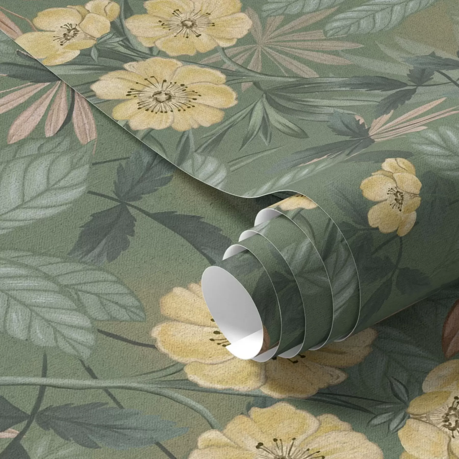 τοιχογραφίες Κίτρινα λουλούδια ανάμεσα σε πράσινα φυλλώδη υφάσματα a00718