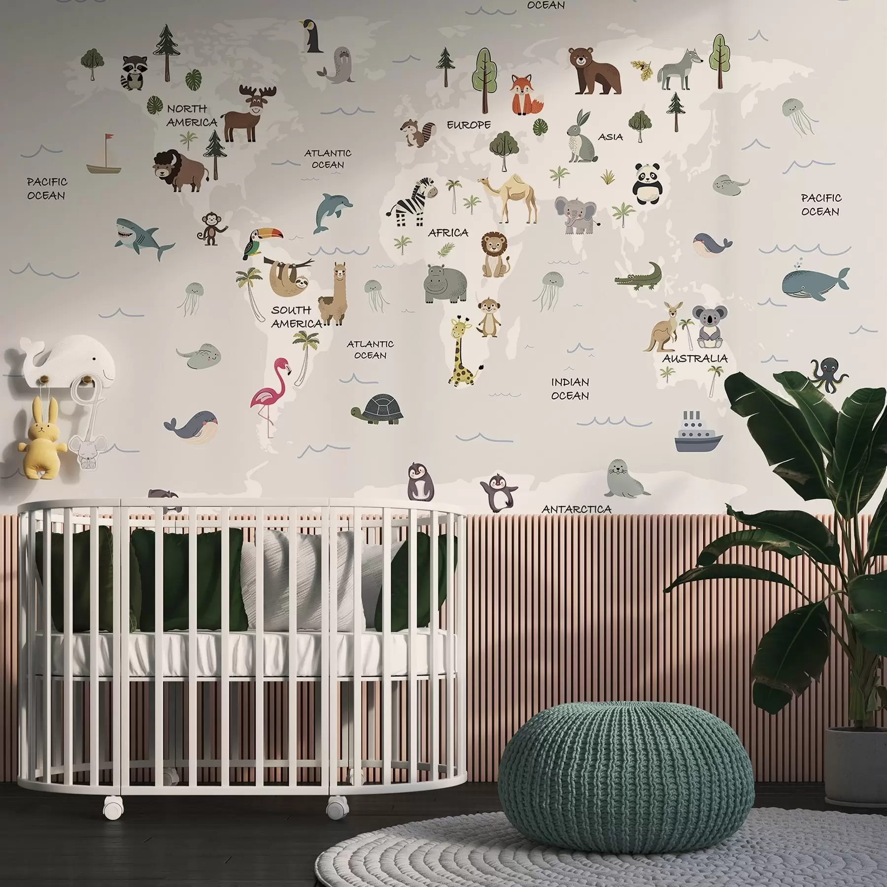 τοιχογραφίες Παγκόσμιος χάρτης με ζώα w04663