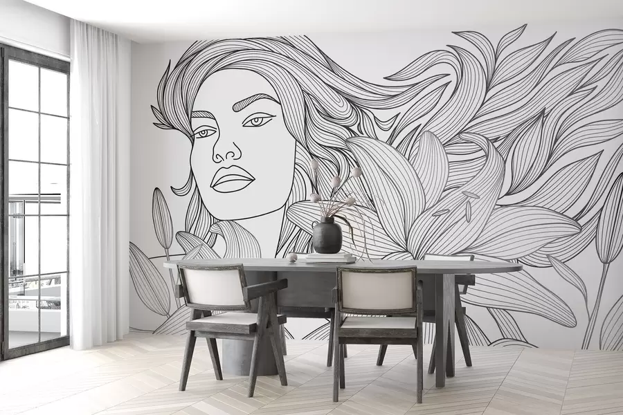 τοιχογραφίες Πορτρέτο κοριτσιού με κρίνα w04689