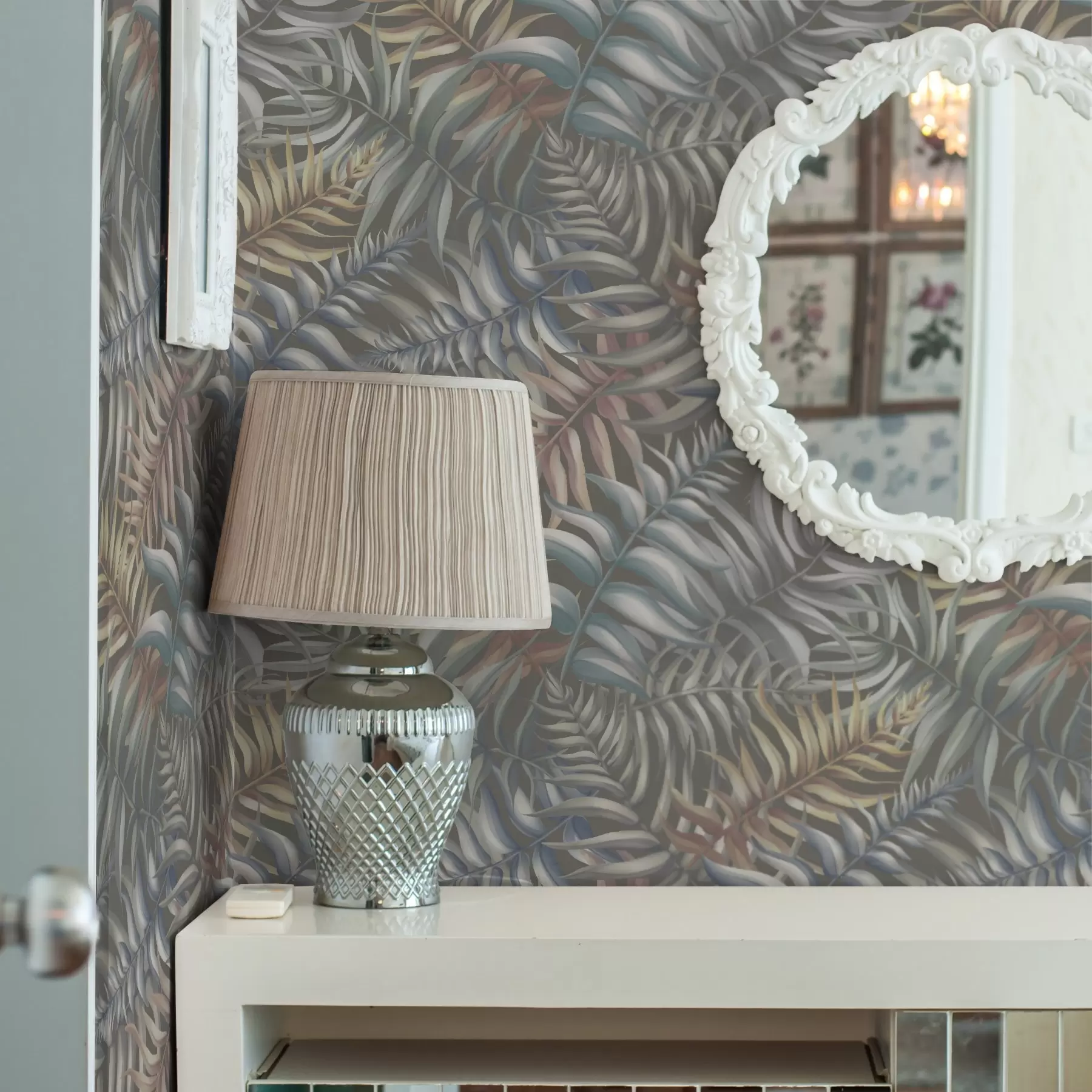 τοιχογραφίες Στρωμένα φύλλα φοίνικα σε απαλούς τόνους a00789